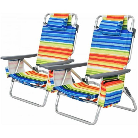 Costway Folding Chairs & Stools Yellow 2 Pieces Folding Backpack Beach Chair with Pillow by Costway 781880224808 84052631 -Yellow Portable Beach Chair Set of 2 with Headrest by Costway SKU# 41062578