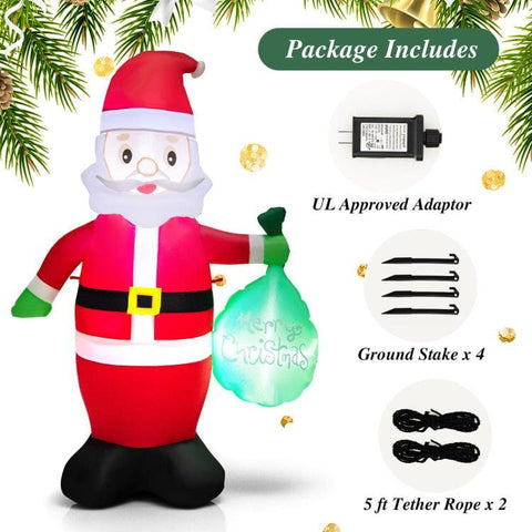 Costway Holiday Ornaments 5 Feet Christmas Inflatable Santa Claus Holding Gift Bag for Yard and Garden Lawn by Costway 43965120 5 F Christmas Inflatable Santa Claus Gift Bag Yard Garden Lawn Costway