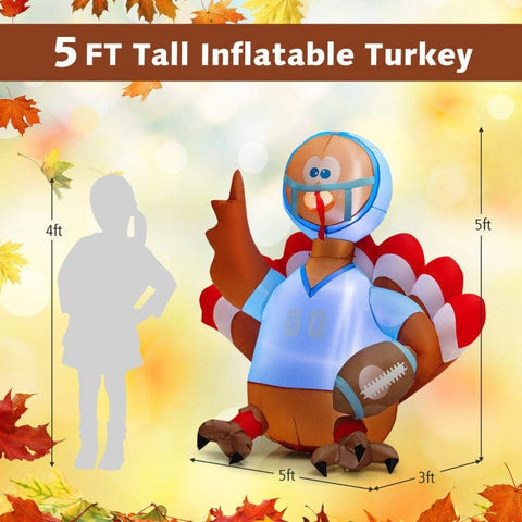 Costway Holiday Ornaments 5 Feet Inflatable Thanksgiving Turkey Football Player with Lights by Costway 16079458 5 Ft Inflatable Thanksgiving Turkey Football Player Lights by Costway