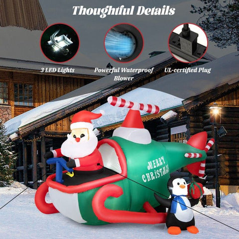 Costway Holiday Ornaments 6.2 Feet Christmas Inflatable Santa Claus Driving Helicopter and Penguin Holding Gift by Costway 07236145 6.2 Ft Christmas Inflatable Santa Claus Helicopter Penguin Costway