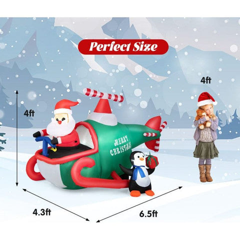 Costway Holiday Ornaments 6.2 Feet Christmas Inflatable Santa Claus Driving Helicopter and Penguin Holding Gift by Costway 07236145