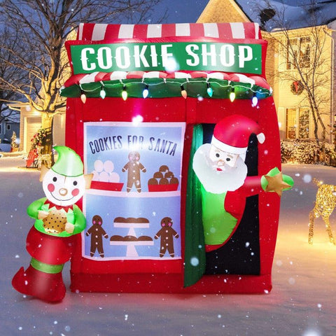 Costway Holiday Ornaments 6.3 Feet Inflatable Gingerbread Cookie Shop with Santa Claus by Costway 781880253907 85643201 6.3 Feet Inflatable Gingerbread Cookie Shop with Santa Claus Costway