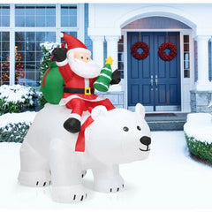 6.5 Feet Christmas Inflatable Santa Riding Polar Bear with Shaking Head LED Lights by Costway