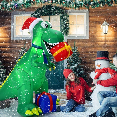 Costway Holiday Ornaments 6 Feet Christmas Inflatable Dinosaur for Indoor and Outdoor by Costway 63029457 6 Ft Tall Lighted Inflatable Christmas Santa Claus Snowman Costway