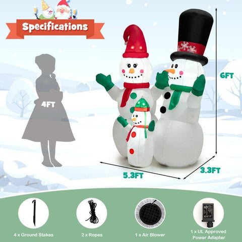 Costway Holiday Ornaments 6 Feet Inflatable Christmas Snowman Decoration with LED and Air Blower by Costway 83596702