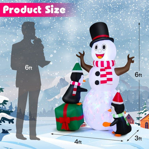Costway Holiday Ornaments 6 Feet Lighted Inflatable Snowman Christmas Decoration with Penguin by Costway 06397815 6 Feet Lighted Inflatable Snowman Christmas Decoration Penguin Costway