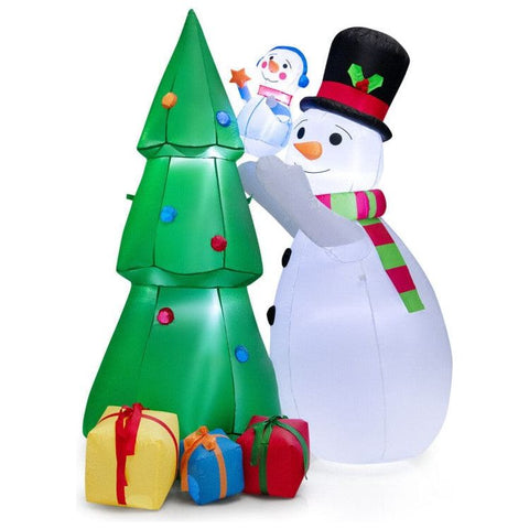 Costway Holiday Ornaments 6 Feet Tall Inflatable Christmas Snowman and Tree Decoration Set with LED Lights by Costway 14026587 6 Feet Inflatable Christmas Snowman Decoration LED Air Blower Costway