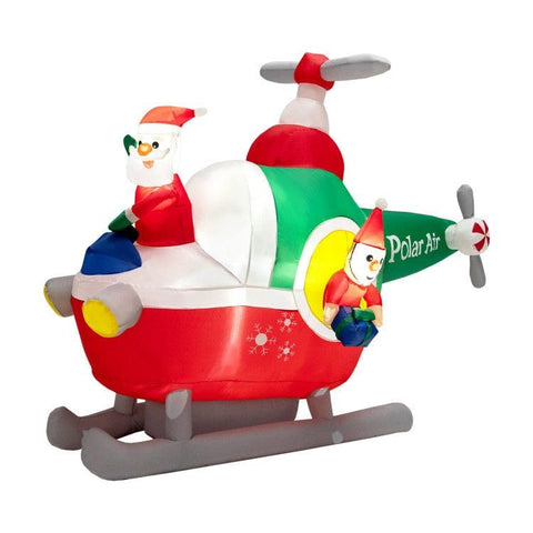 Costway Holiday Ornaments 6 Feet Wide Inflatable Santa Claus Flying a Helicopter with Air Blower by Costway 02958637 6 Ft Wide Inflatable Santa Claus Flying Helicopter Air Blower Costway