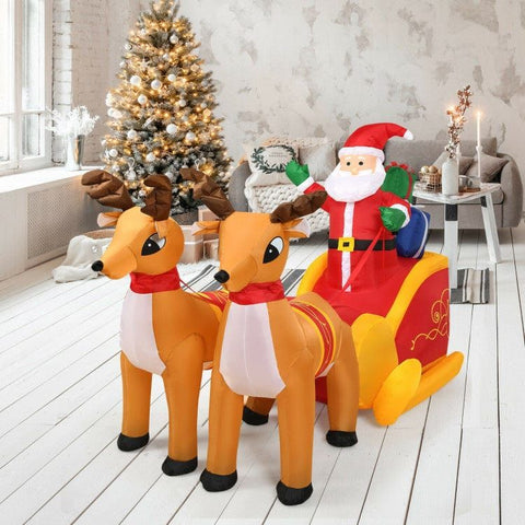 Costway Holiday Ornaments 7.5 Feet Waterproof Outdoor Inflatable Santa with Double Deer and Sled by Costway 39456021 7.5 Feet Waterproof Outdoor Inflatable Santa Double Deer Sled Costway