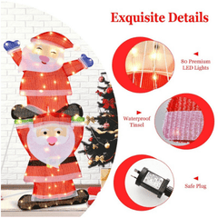 LED Double Santa Yard Sign with String Lights and 4 Stakes by Costway