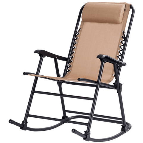 Costway indoor furniture Beige Outdoor Patio Headrest Folding Zero Gravity Rocking Chair by Costway 96872153- Beige