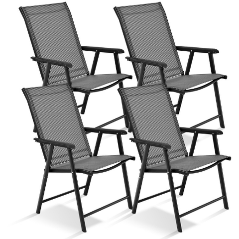 Costway indoor furniture Gray 4-Pack Patio Folding Chairs Portable for Outdoor Camping by Costway 781880211822 90324756-gray 4-Pack Patio Folding Chairs Portable for Outdoor Camping SKU# 90324756