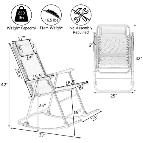 Costway indoor furniture Outdoor Patio Headrest Folding Zero Gravity Rocking Chair by Costway