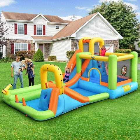 Costway Inflatable Bouncers 7 In 1 Jumping Bouncer Castle with 735W Blower for Backyard by Costway Inflatable Water Slide Kids Bounce House Water Pool Blower Costway