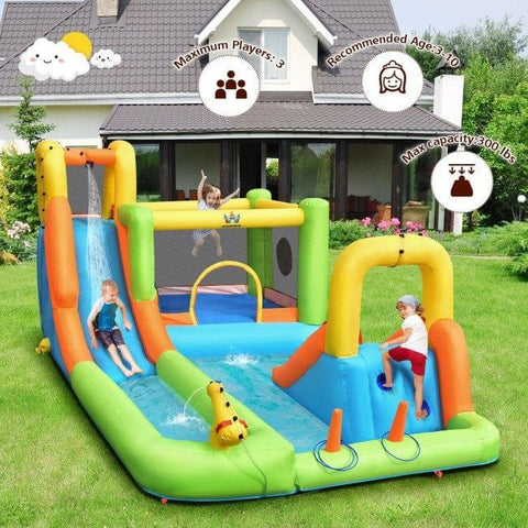 Costway Inflatable Bouncers 7 In 1 Jumping Bouncer Castle with 735W Blower for Backyard by Costway Inflatable Water Slide Kids Bounce House Water Pool Blower Costway