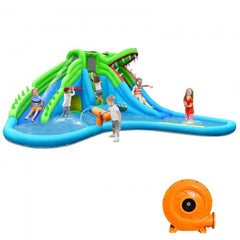 Inflatable Crocodile Style Water Slide Upgraded Kids Bounce Castle with 780W Blower by Costway