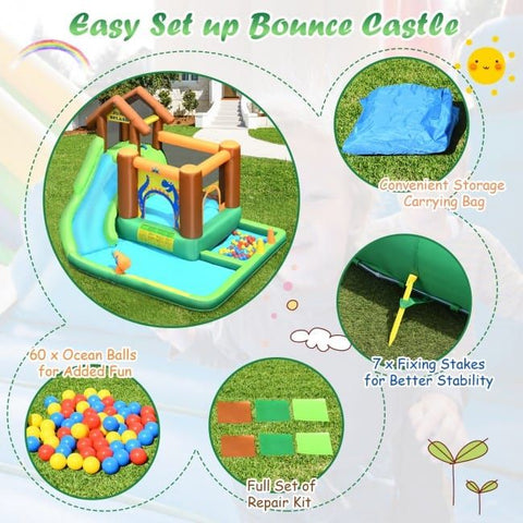 Costway Inflatable Bouncers Inflatable Waterslide Bounce House Climbing Wall Ball Pit with Blower by Costway 781880262640 93157640 Inflatable Waterslide Bounce House Climbing Wall Ball Pit with Blower