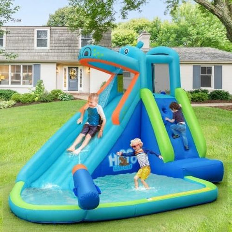 Costway Inflatable Bouncers Not Included Inflatable Water Pool with Splash and Slide without Blower by Costway 83095471 Kids Hippo Inflatable Bounce House with Bag Costway 91754236/83095471