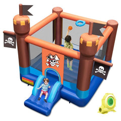 Costway Inflatable Bouncers Pirate-Themed Inflatable Bounce Castle with Large Jumping Area and 735W Blower by Costway 781880255376 34051698 Pirate-Themed Inflatable Bounce Castle Large Jumping Area 735W Blower 