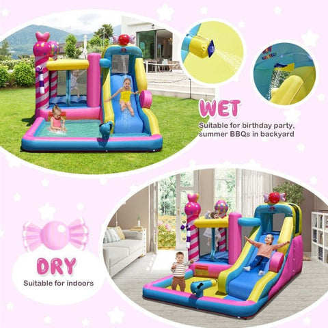 Costway Inflatable Bouncers Sweet Candy Inflatable Bounce House with Water Slide and 480W Blower by Costway 781880227236 06435982 Sweet Candy Inflatable Bounce House with Water Slide and 480W Blower