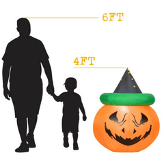 4 Ft Halloween Inflatable LED Pumpkin with Witch Hat by Costway