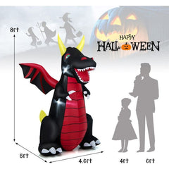 8 Feet Halloween Inflatable Fire Dragon  Decoration with LED Lights by Costway