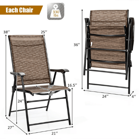 Costway Outdoor Furniture 2 Pcs Outdoor Patio Folding Chair with Armrest for Camping Lawn Garden by Costway 08916542