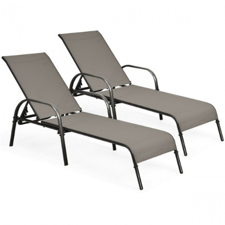 Costway Outdoor Furniture 2 Pcs Outdoor Patio Lounge Chair Chaise Fabric with Adjustable Reclining Armrest by Costway
