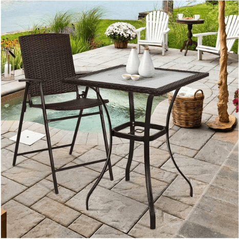 Costway Outdoor Furniture 28.5'' Outdoor Patio Square Glass Top Table with Rattan Edging by Costway 93801275 28.5'' Outdoor Patio Square Glass Top Table with Rattan Edging Costway