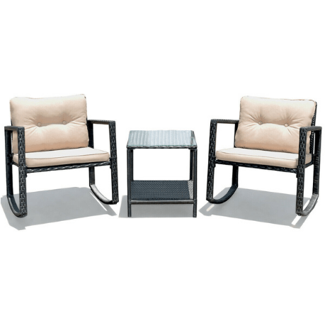 Costway Outdoor Furniture 3 Pcs Cushioned Patio Rattan Set with Rocking Chair and Table by Costway 781880217220 63109458 3 Pcs Cushioned Patio Rattan Set with Rocking Chair and Table  Costway