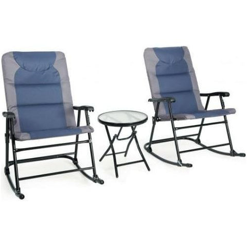 Costway Outdoor Furniture 3 Pcs Outdoor Folding Rocking Chair Table Set with Cushion By Costway