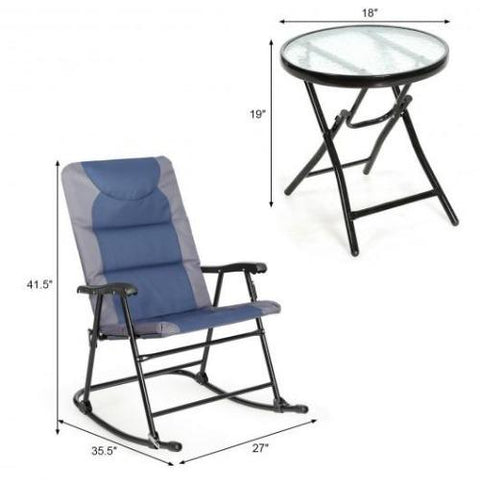 Costway Outdoor Furniture 3 Pcs Outdoor Folding Rocking Chair Table Set with Cushion By Costway