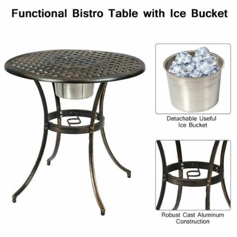 3 Pcs Outdoor Set Patio Bistro with Attached Removable Ice Bucket by Costway