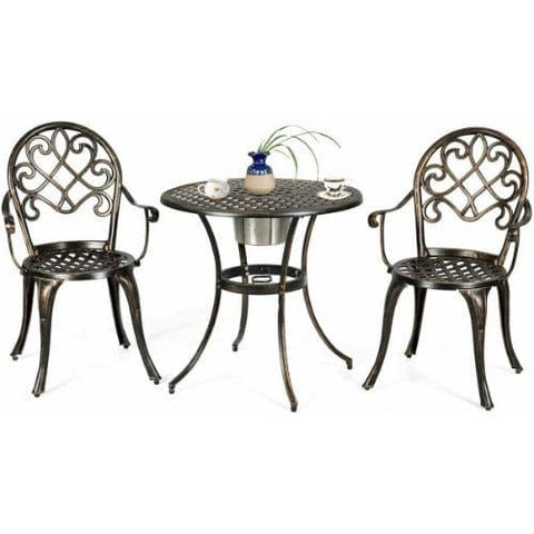 3 Pcs Outdoor Set Patio Bistro with Attached Removable Ice Bucket by Costway