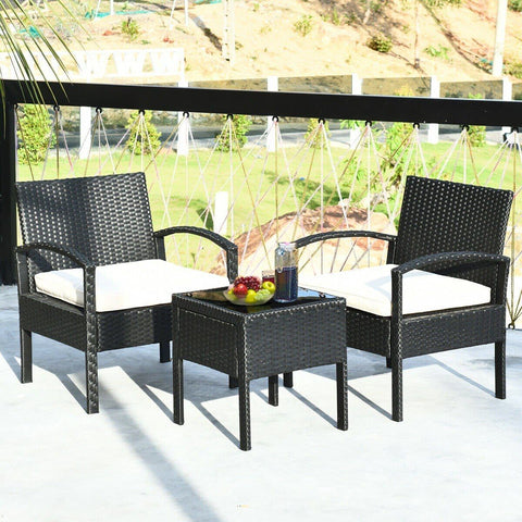 Costway Outdoor Furniture 3 Pcs Patio Rattan Furniture Set Sofa Cushioned Table Garden By Costway 7461758287038 83926715