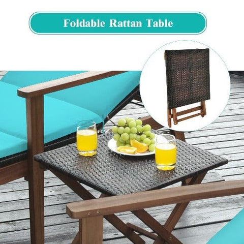Costway Outdoor Furniture 3 Pcs Portable Patio Cushioned Rattan Lounge Chair Set with Folding Table by Costway