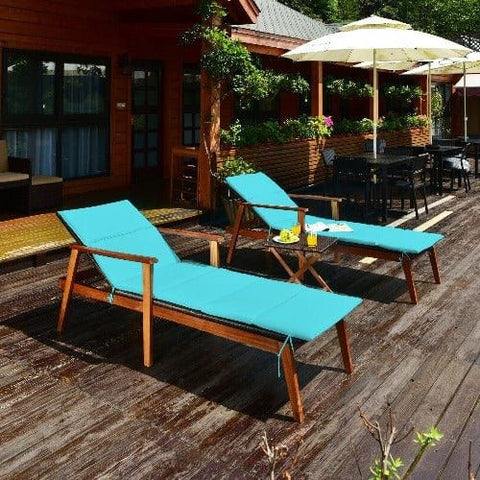 Costway Outdoor Furniture 3 Pcs Portable Patio Cushioned Rattan Lounge Chair Set with Folding Table by Costway