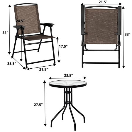 Costway Outdoor Furniture 3 Pieces Bistro Patio Garden Furniture Set of Round Table and Folding Chairs by Costway 38461702 3Pcs Bistro Patio Garden Furniture Set of Round Table & Folding Chairs