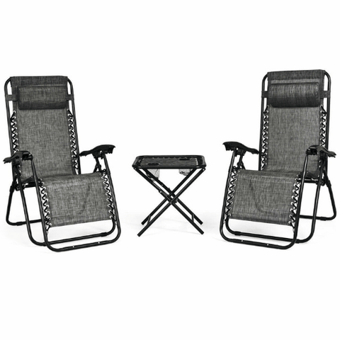 3 Pieces Folding Portable Zero Gravity Reclining Lounge Chairs Table Set SKU: 19632874