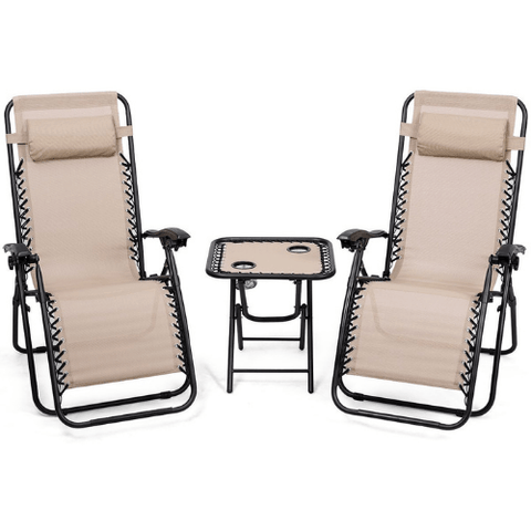 3 Pieces Folding Portable Zero Gravity Reclining Lounge Chairs Table Set SKU: 19632874