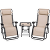 Image of 3 Pieces Folding Portable Zero Gravity Reclining Lounge Chairs Table Set SKU: 19632874