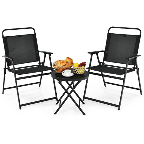 Costway Outdoor Furniture 3 Pieces Outdoor Bistro Set with Folding Table and Chairs for Garden by Costway 27310896 3 Pieces Outdoor Bistro Set with Folding Table and Chairs for Garden