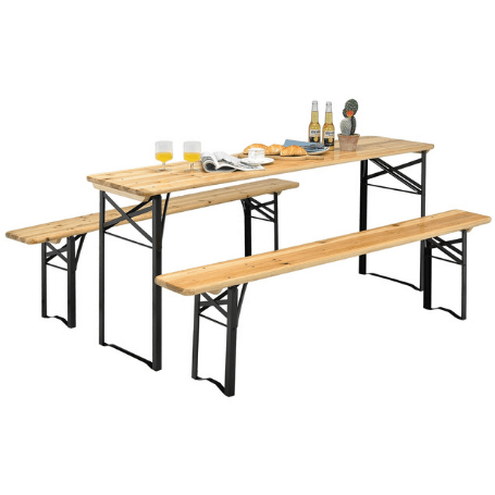 Costway Outdoor Furniture 3 Pieches Folding Wooden Picnic Table Bench Set by Costway 781880209362 95630812 3 Pieches Folding Wooden Picnic Table Bench Set by Costway 