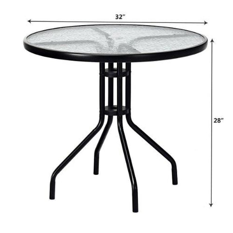 Costway Outdoor Furniture 32" Outdoor Patio Round Tempered Glass Top Table with Umbrella Hole by Costway