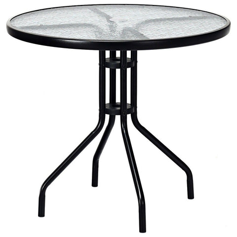 Costway Outdoor Furniture 32" Outdoor Patio Round Tempered Glass Top Table with Umbrella Hole by Costway