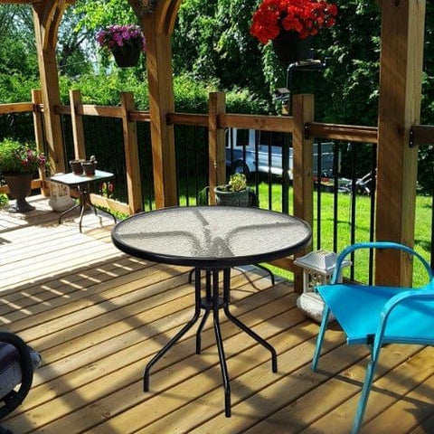 32" Outdoor Patio Round Tempered Glass Top Table with Umbrella Hole by Costway
