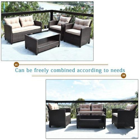 Costway Outdoor Furniture 4 Pcs Outdoor Rattan Armrest Furniture Set Table with Lower Shelf by Costway 7461758774354 89523047