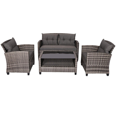 Costway Outdoor Furniture 4 Pcs Patio Rattan Furniture Set Coffee Table Cushioned Sofa by Costway 7461759891524 85792104