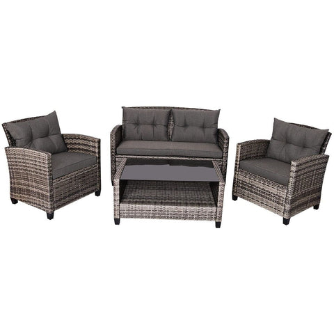 Costway Outdoor Furniture 4 Pcs Patio Rattan Furniture Set Coffee Table Cushioned Sofa by Costway 7461759891524 85792104