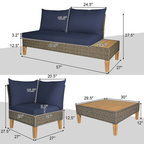 Costway Outdoor Furniture 4 PCS Patio Rattan Furniture Set with Wooden Side Table by Costway